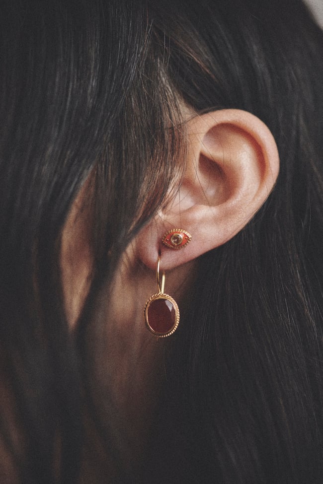 Oeil et serpent blanc stud Amethyste verte 