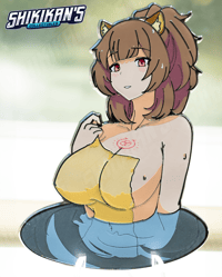 Image 1 of Cute Raccoon Girl in Hot Spring Hard Enamel Pin