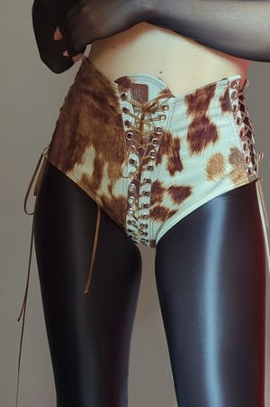 Image of MADE TO ORDER - Lower waisted Infinity Lace Up Hotpants in Moo (Size XS-XL)