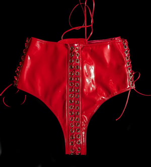 Image of SAMPLE SALE - Infinity Lace Up Hotpants in red PVC II (Size M)