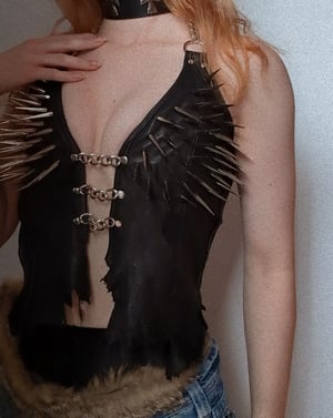 Image of Heavy spiked bustier with chains in genuine leather (Size S - M)