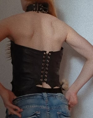 Image of Heavy spiked bustier with chains in genuine leather (Size S - M)