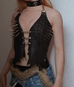 Image of Heavy spiked bustier with chains in genuine leather (Size S - M)