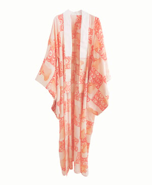 Image of Silke kimono dame i ferskenfarvet med fugle 