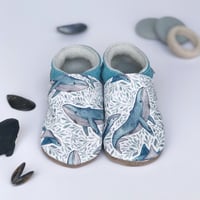 Image 2 of Floral Whale -  Inch Blue Soft Sole Shoes 