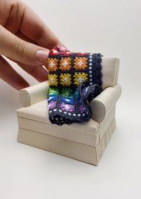 Image 3 of Grey Rainbow Granny Square Blanket - 1:12 scale Dollhouse