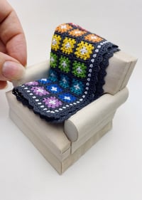 Image 2 of Grey Rainbow Granny Square Blanket - 1:12 scale Dollhouse