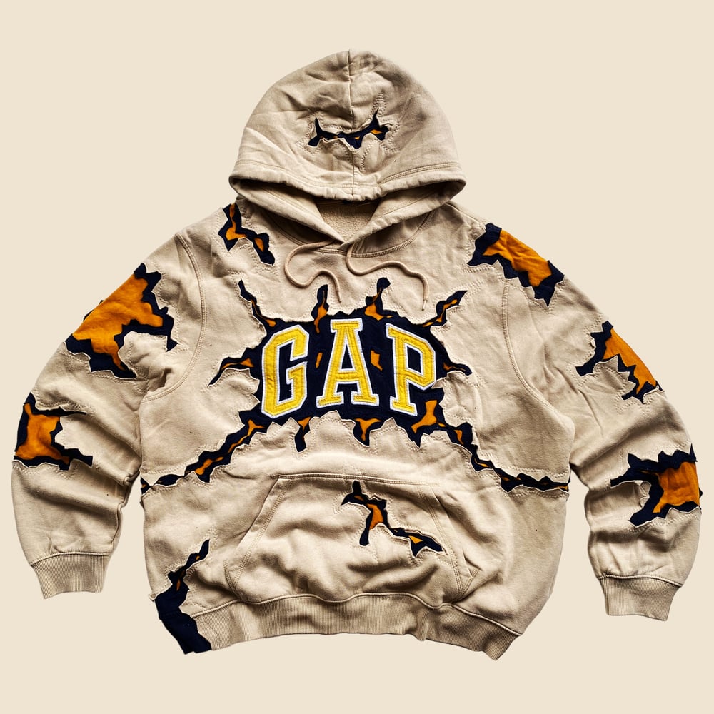 REWORKED GAP CRACKED BEIGE HOODIE SIZE XL BOXY