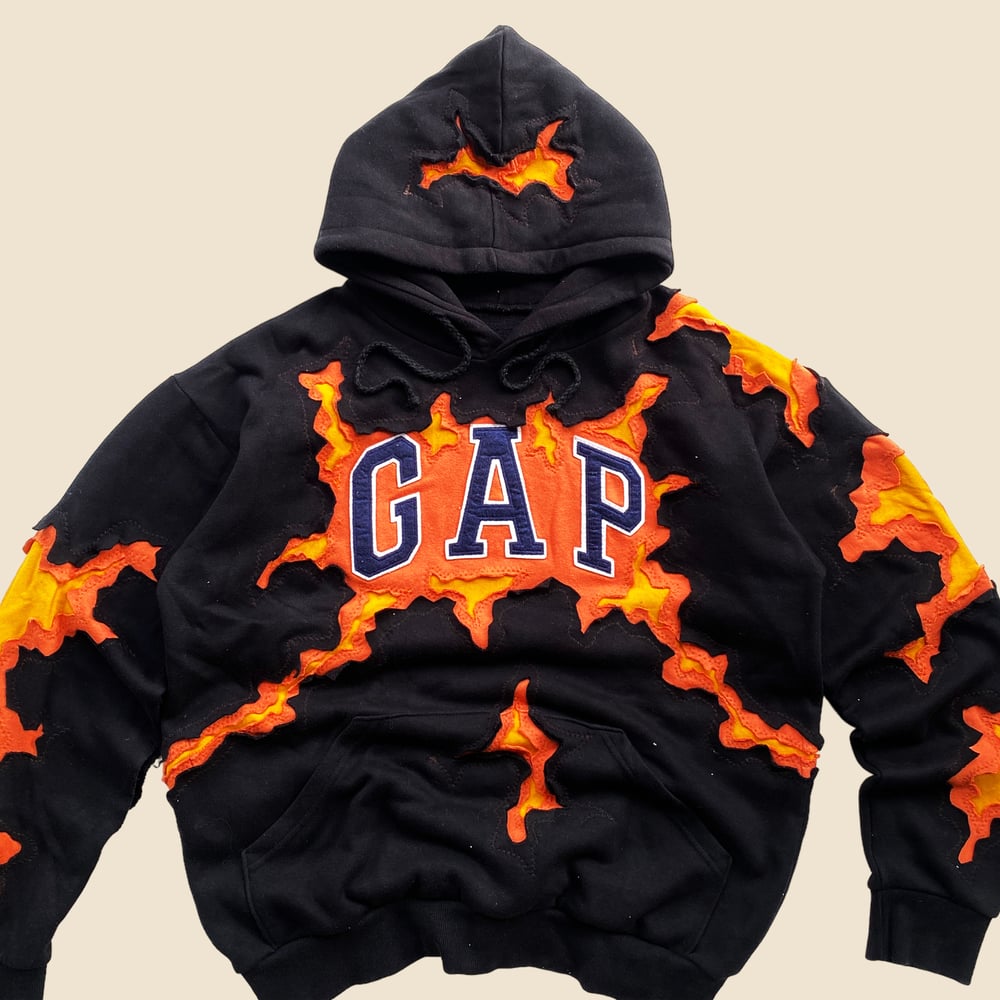 REWORKED GAP CRACKY BLACK ORANGE HOODIE SIZE L