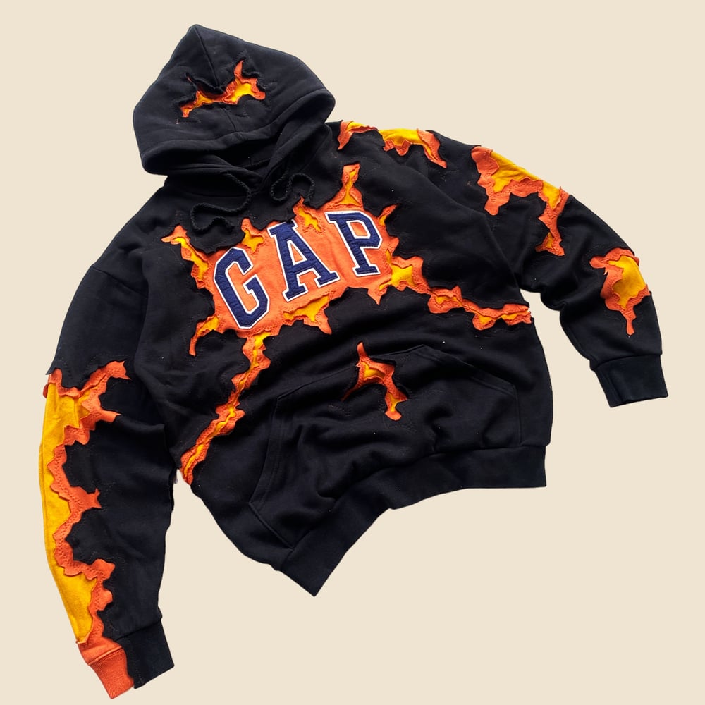 REWORKED GAP CRACKY BLACK ORANGE HOODIE SIZE L