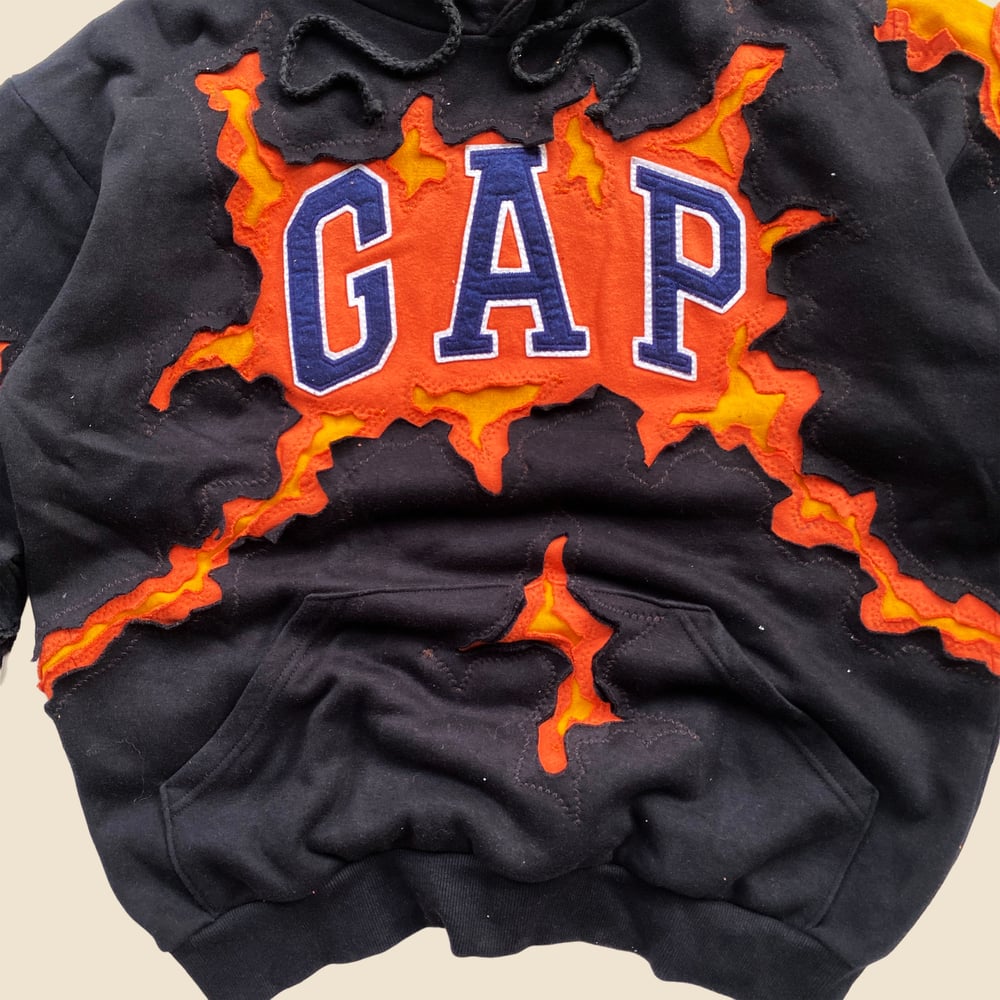 REWORKED GAP CRACKY BLACK ORANGE HOODIE SIZE L