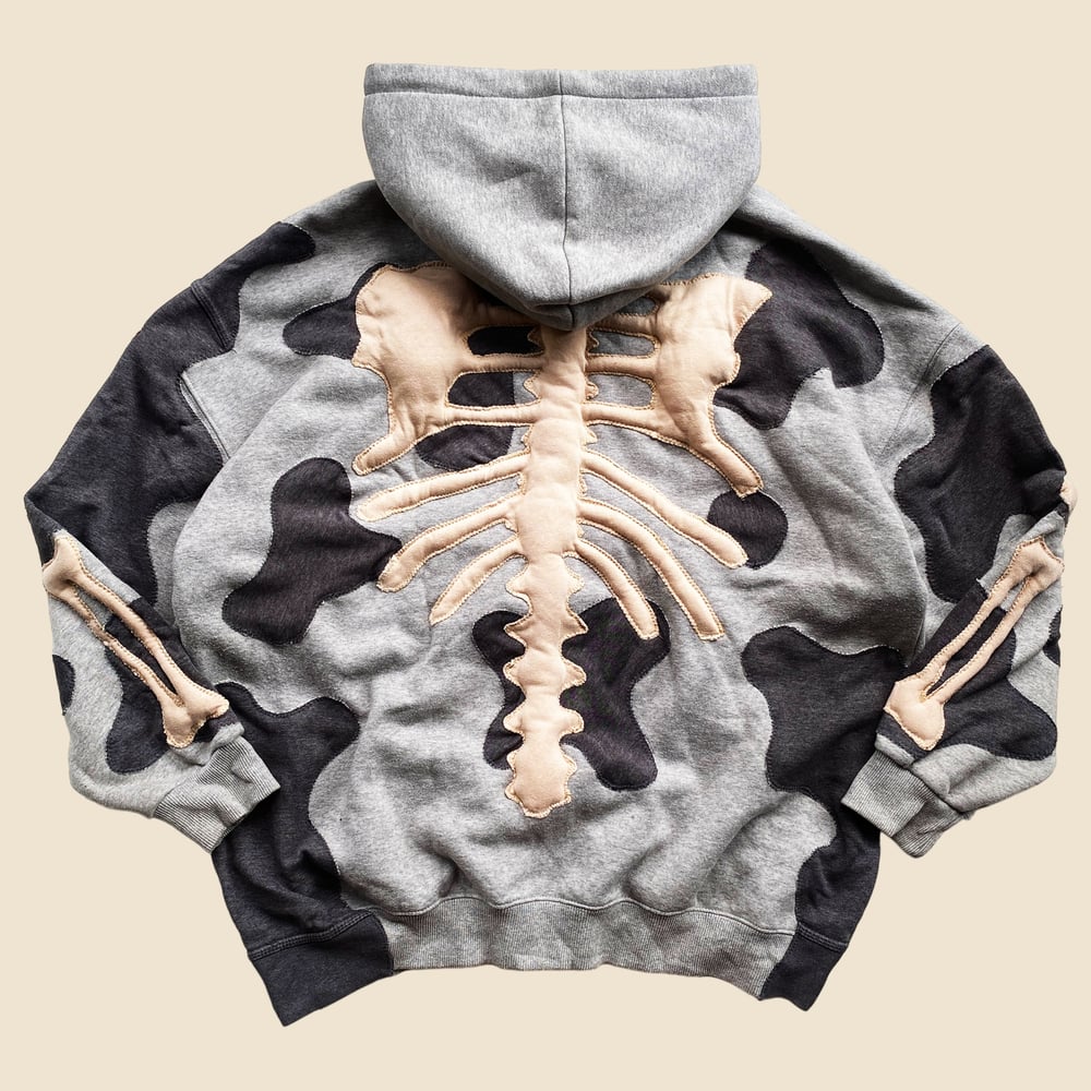 REWORKED NIKE FLOW 3D PUFF SKELETON GREY ON GREY ZIPHOODIE SIZE L