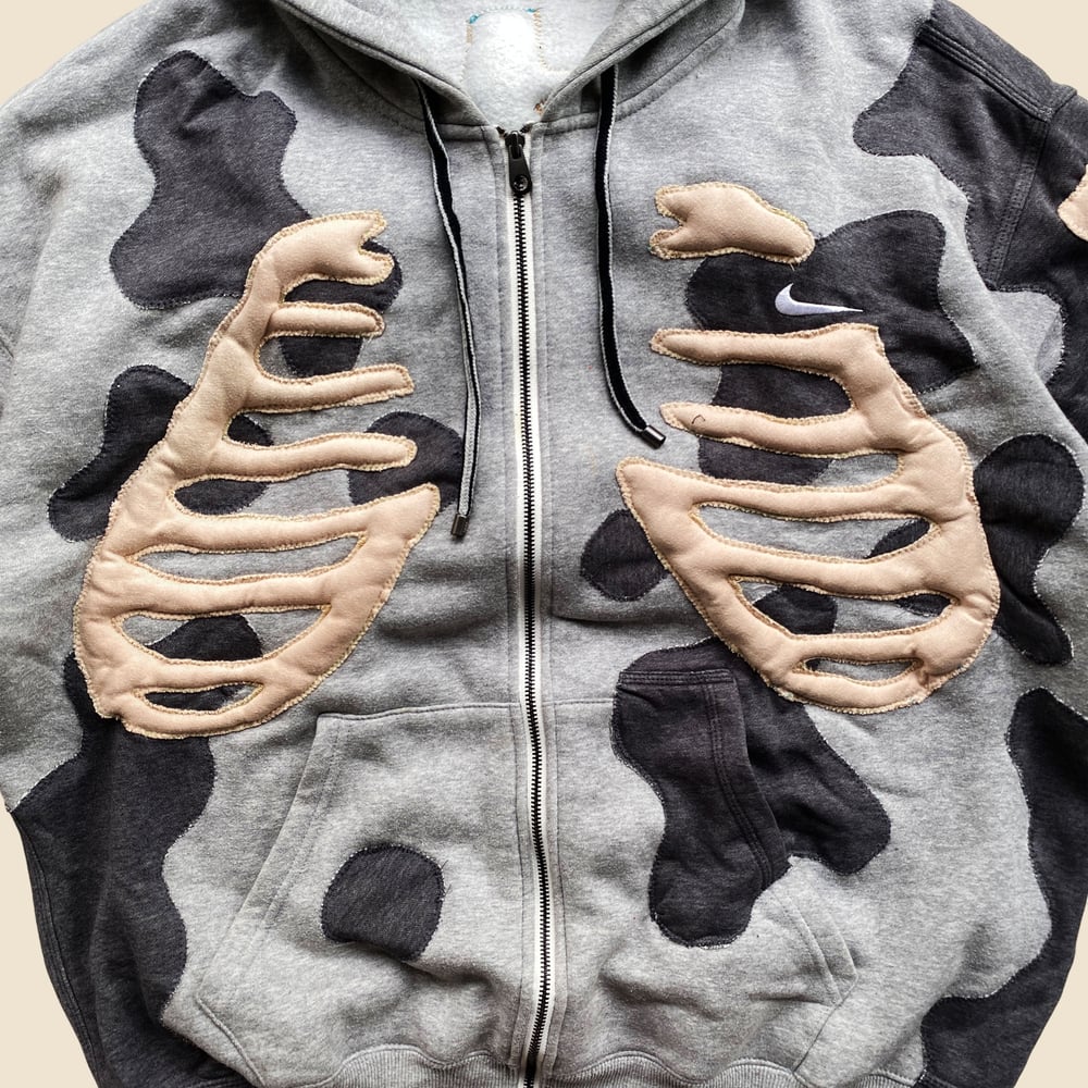 REWORKED NIKE FLOW 3D PUFF SKELETON GREY ON GREY ZIPHOODIE SIZE L