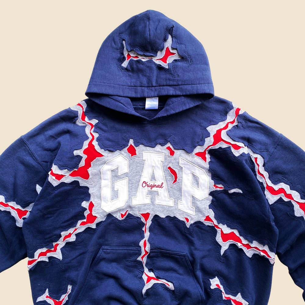 REWORKED GAP CRACKED NAVY HOODIE SIZE XL