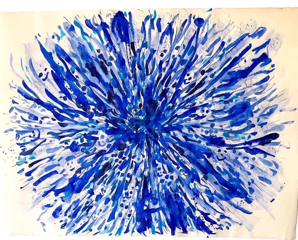 Image of monochrome blue explosion on paper