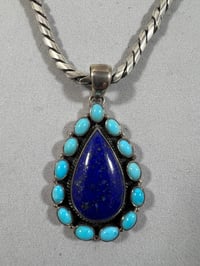Image 3 of Lapis & turquoise pendant necklace