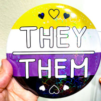Image 2 of GIANT 6-Inch Pride Flag/Pronoun Button