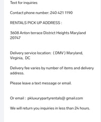 Contact phone number / Pick up Address  2404211199