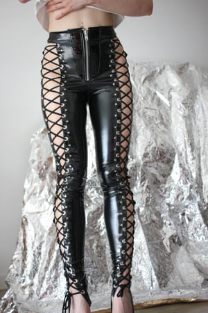 Image of Heavy Zipper Highwaisted lace up pants with rivets (Size XS/S)