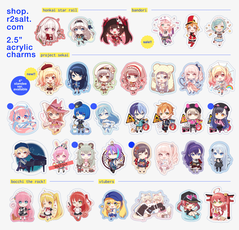 Image of Assorted 2.5" Acrylic Charms & 4" Standee