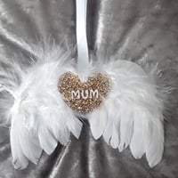 Image 1 of Personalised Glitter Hanging White Feather Angel Wings    