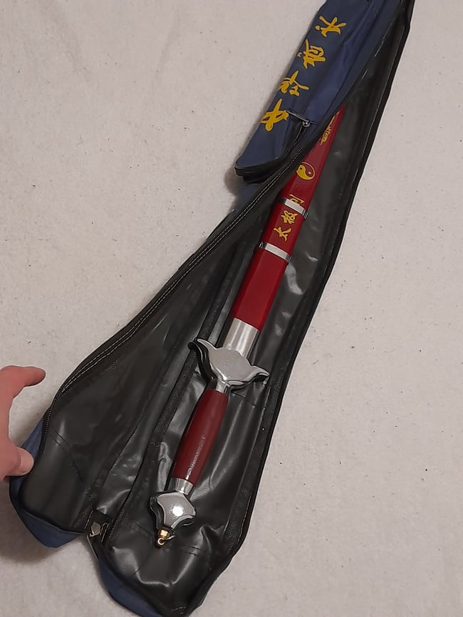 SET - Training Tai Chi Jian Blunt Steel Sword + Carrying Bag Martial Arts Knives Sticks MMA Wu Shu
