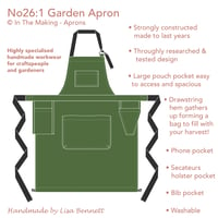 Image 2 of NEW! Gardeners Apron with Pouch Pocket & Special Pockets for Secateurs and Phone. Green Canvas 26:1