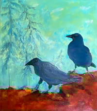 Two for Joy (Holy Crow Series) Oil on Canvas 24 x20"