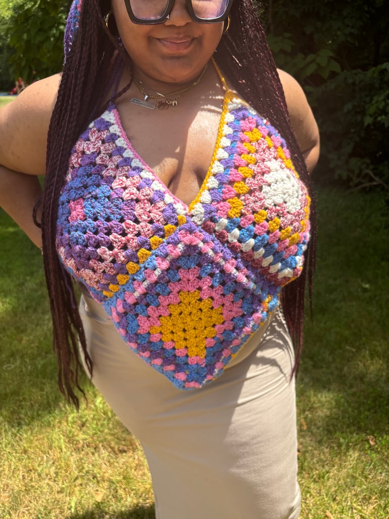 Back outside Halter  Granny square top