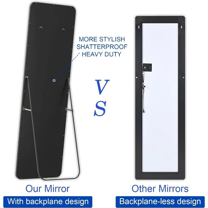 Led Full Length Mirror with Stand 63"x 20" 3 Color Modes Dimming Lights, Full Body Mirror 