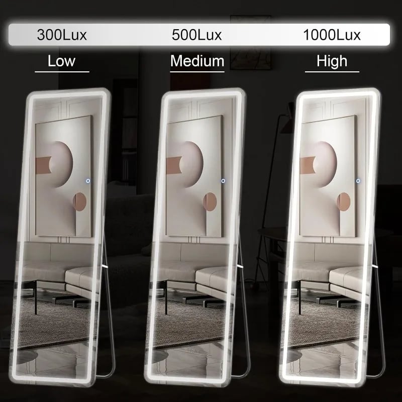Led Full Length Mirror with Stand 63"x 20" 3 Color Modes Dimming Lights, Full Body Mirror 