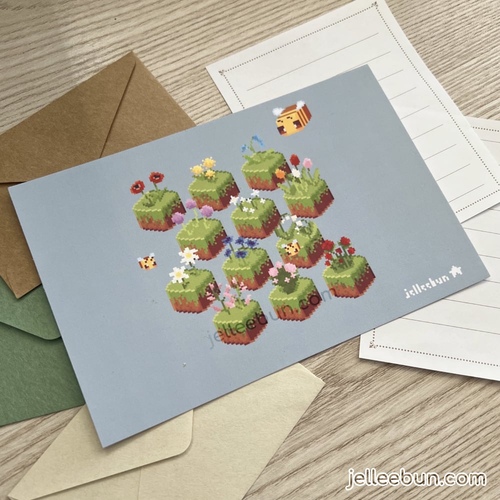 Image of blocky blooms- postcard print