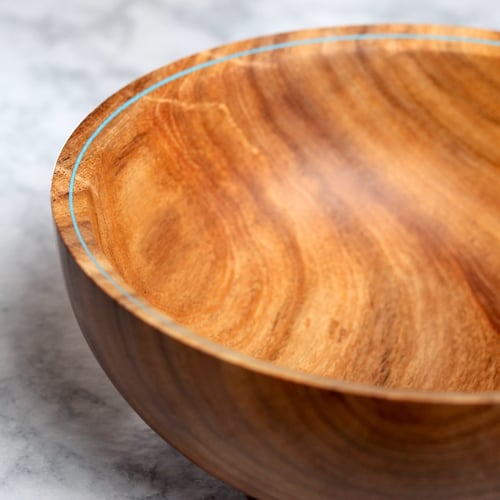 Image of Handmade Mesquite Bowl with Turquoise Inlay Rim