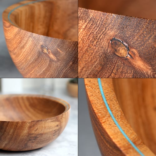 Image of Handmade Mesquite Bowl with Turquoise Inlay Rim