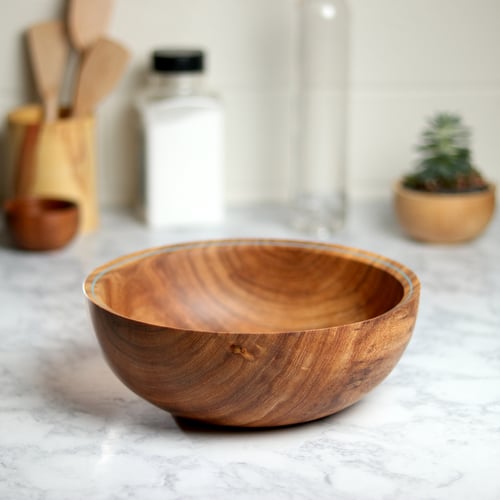 Image of Handmade Mesquite Bowl with Turquoise Inlay Rim