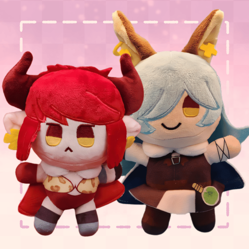 Image of red and blue mercenary dolls