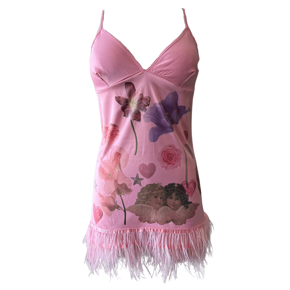 Image of PINK FEATHER SLIP DRESS