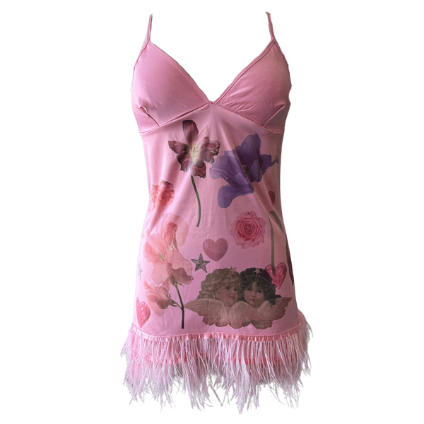 Image of PINK FEATHER SLIP DRESS