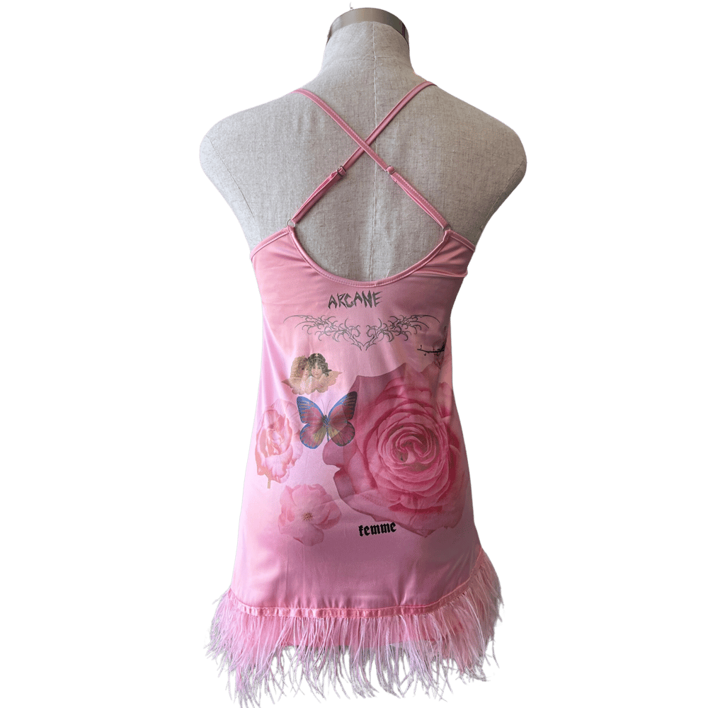 Image of PINK FEATHER SLIP DRESS