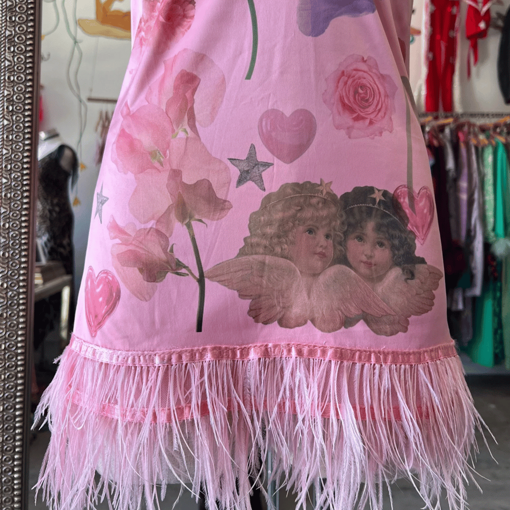 Image of PINK FEATHER SLIP DRESS