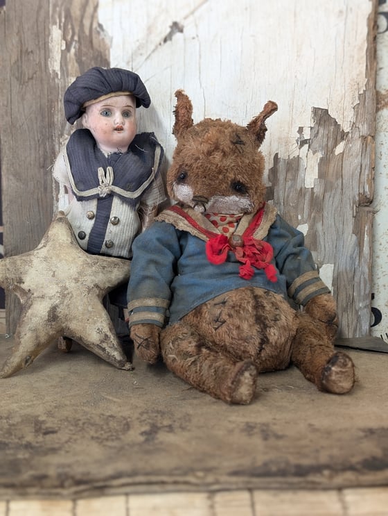 Image of Old Sailor FOX - 9"  Vintage fat FOX in handmade detailed sailor outfit  by Whendi's Bears..