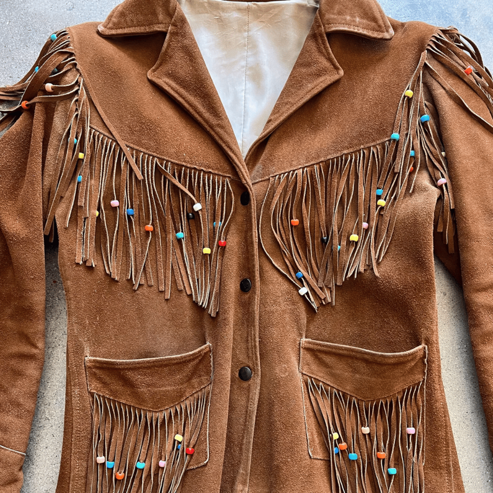 Image of 1970s BEADED FRINGE SUEDE JACKET