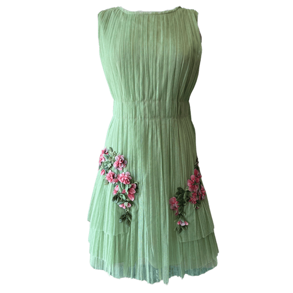 Image of ALBERTA FERRETTI  PLEATED FLORAL DRESS