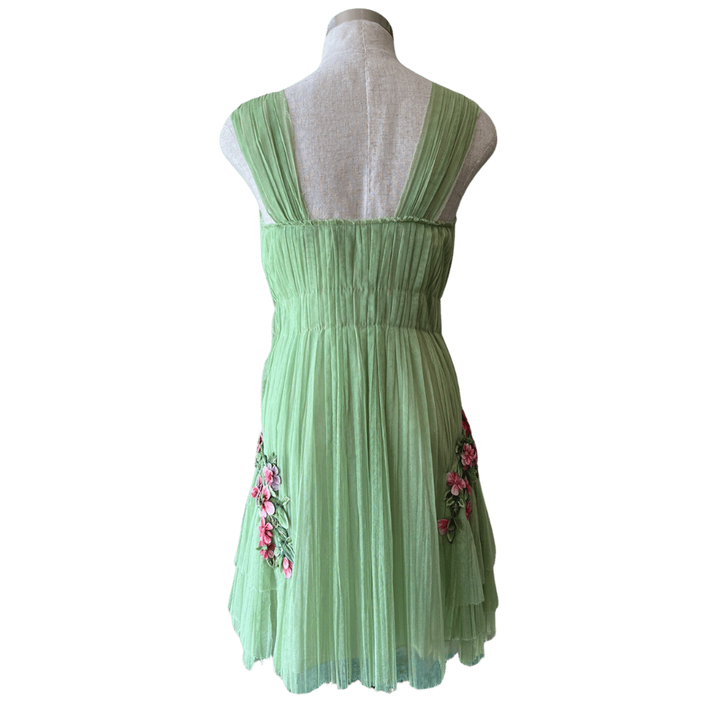 Image of ALBERTA FERRETTI  PLEATED FLORAL DRESS