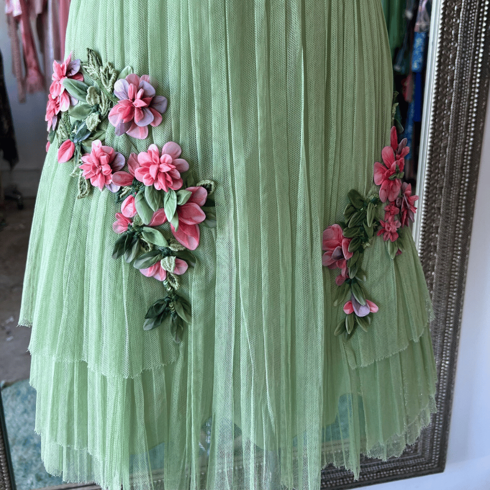 Image of ALBERTA FERRETTI  PLEATED FLORAL DRESS