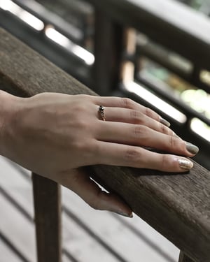 Image of 18ct yellow gold, Rose-cut black diamond trilogy ring (IOW197)