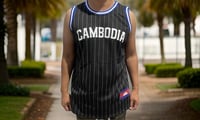 Image 1 of Cambodia Basketball Jersey Black/White Pinstripes 