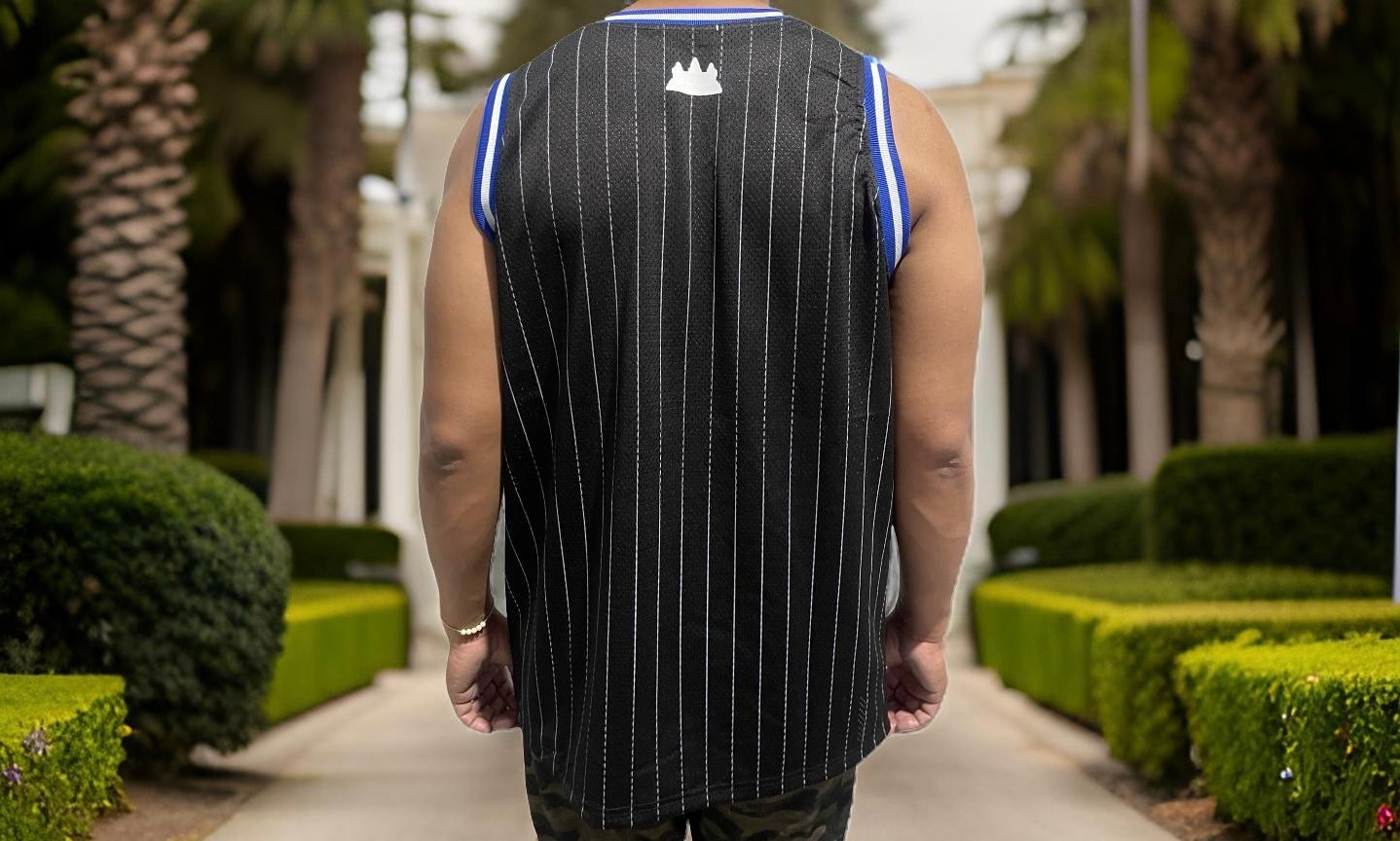 Image of Cambodia Basketball Jersey Black/White Pinstripes 
