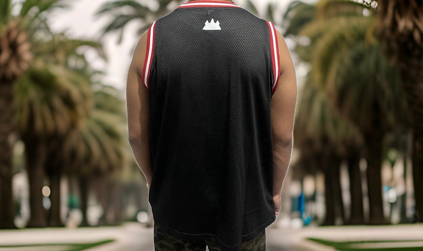 Image of Cambodia Basketball Jersey Black / Red and White Trim 