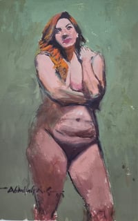 Female nude figure painted in gouache and vanished.